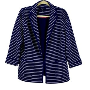 Talbots Navy Blue and White Stripe Sweater Jacket Blazer Petite Medium